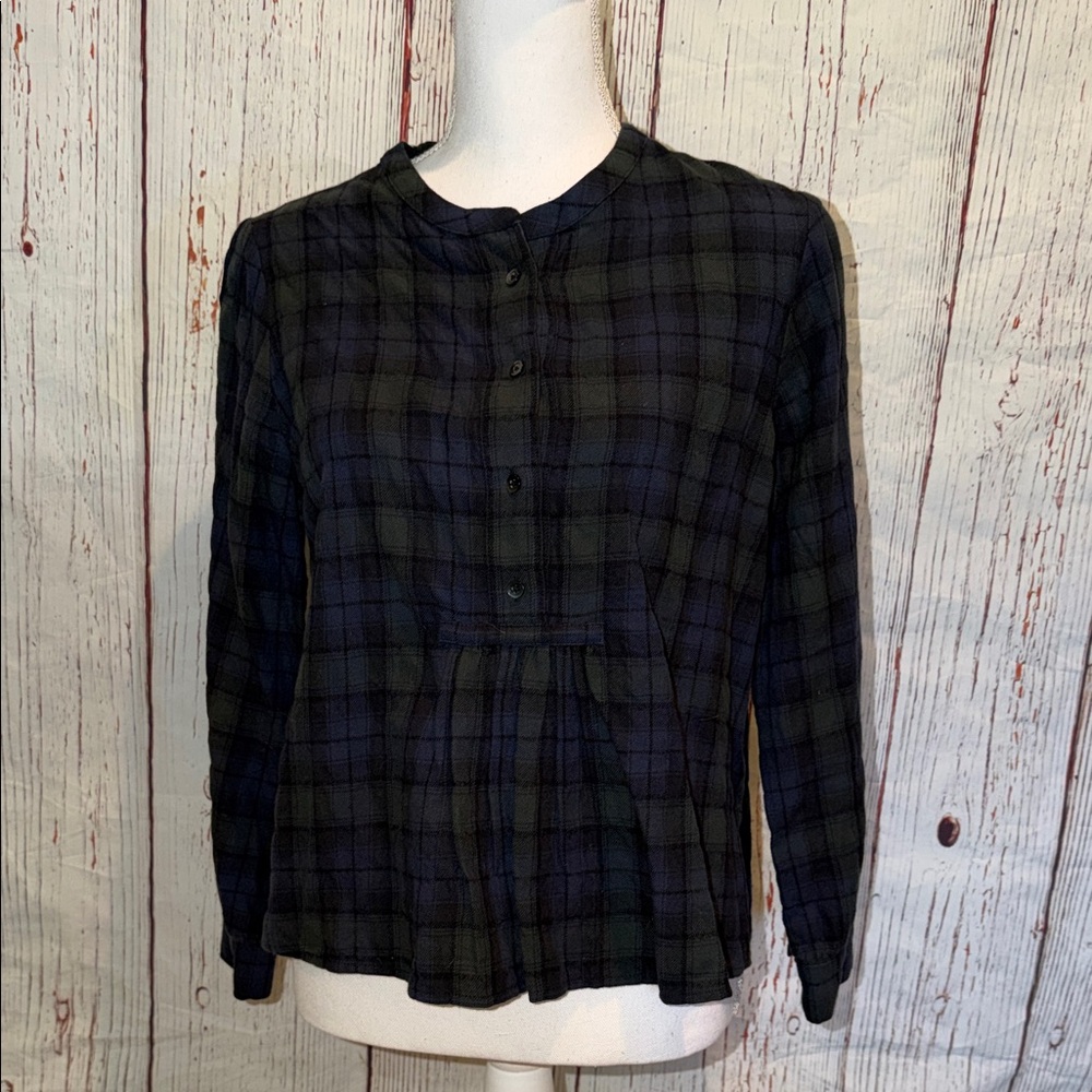 Madewell Navy and Black Plaid Blouse